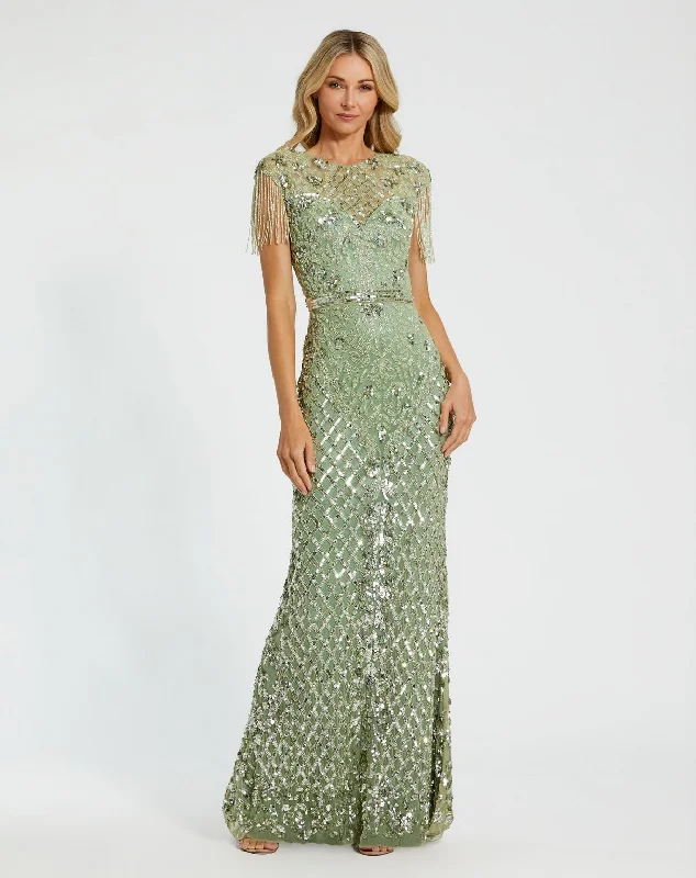Organza Dress Mac Duggal 4908 Mother of the Bride Long Beaded Gown