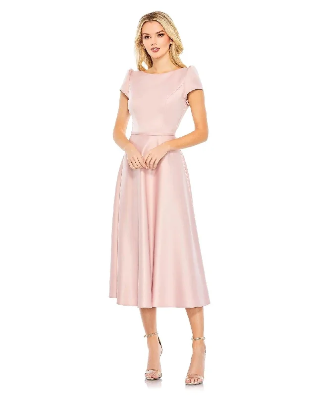 Pearl Embellished Dress Mac Duggal 26663 Cap Sleeve Tea Length Dress