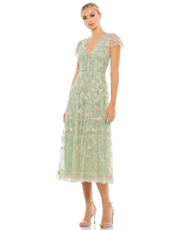 Bridal Gown Mac Duggal 35104 Cap Sleeve Tea Length Dress