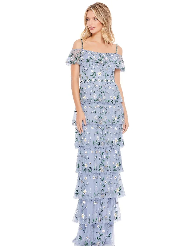 Flowy Chiffon Dress Mac Duggal 9069 Long Formal Off Shoulder Dress