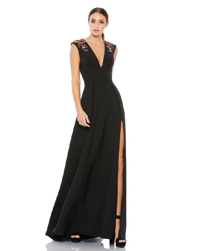 High Slit Gown Mac Duggal 26540 Prom Long Floral Beaded Dress