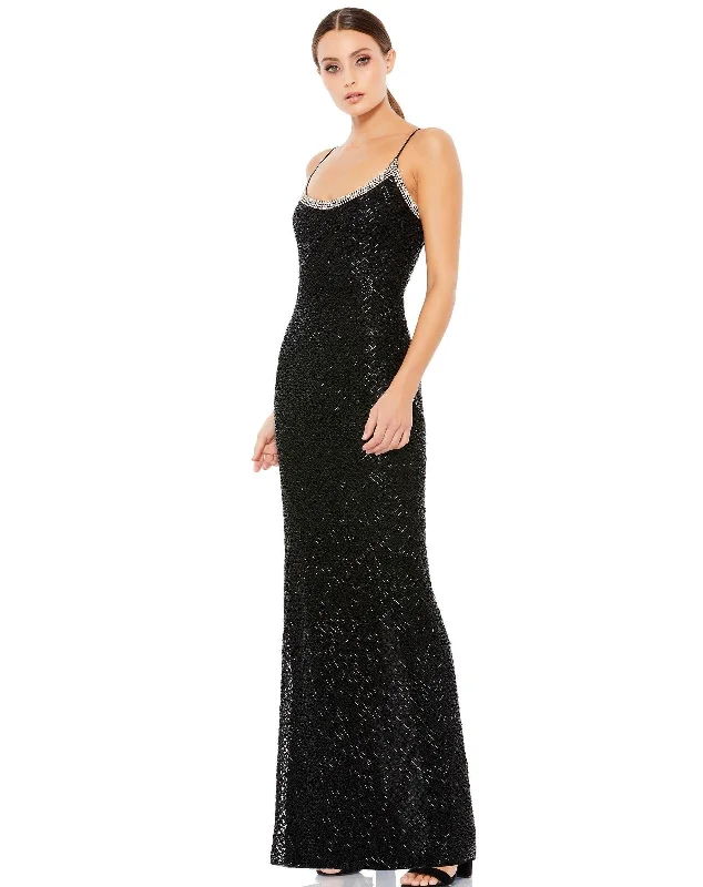 High Slit Gown Mac Duggal 93551 Long Formal Spaghetti Strap Gown