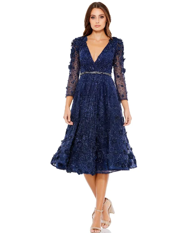 Pearl Embellished Dress Mac Duggal 67809 Short Long Sleeves Cocktail Dress