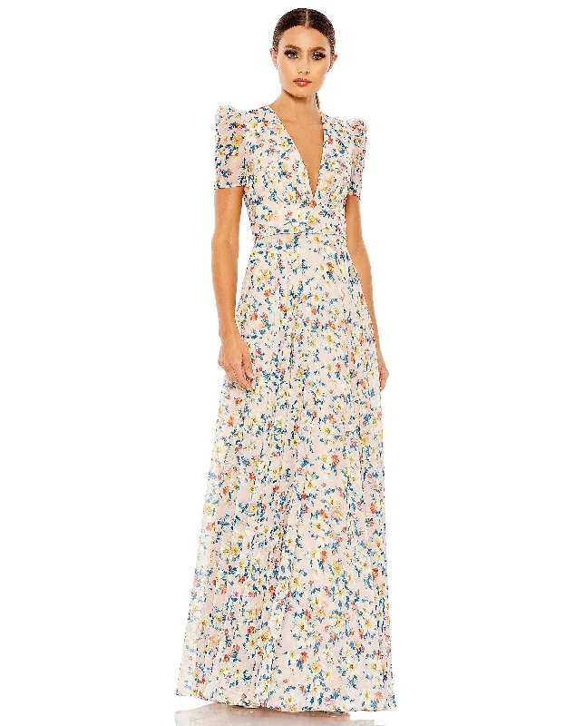 Elegant Satin Dress Mac Duggal 55642 Long Formal Floral Print Dress