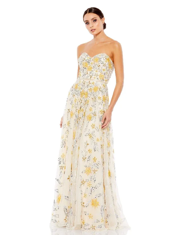 Hand-Beaded Gown Mac Duggal 5402 Long Formal Strapless Floral Dress