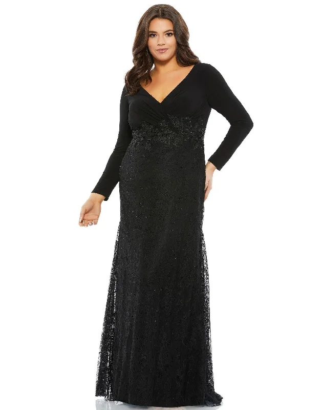 Open Back Dress Mac Duggal 67896 Long Plus Size Formal Lace Dress