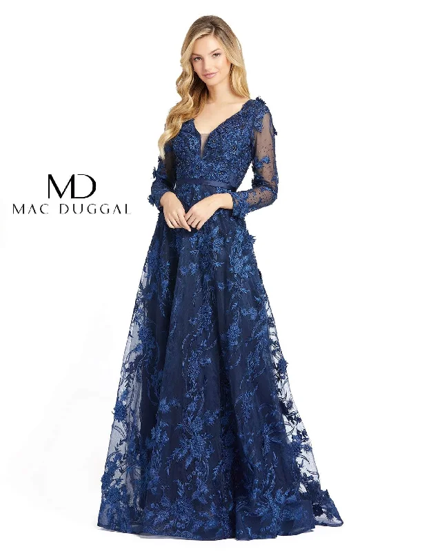 Dramatic Train Gown Mac Duggal Long Sleeve A Line Floral Evening Dress