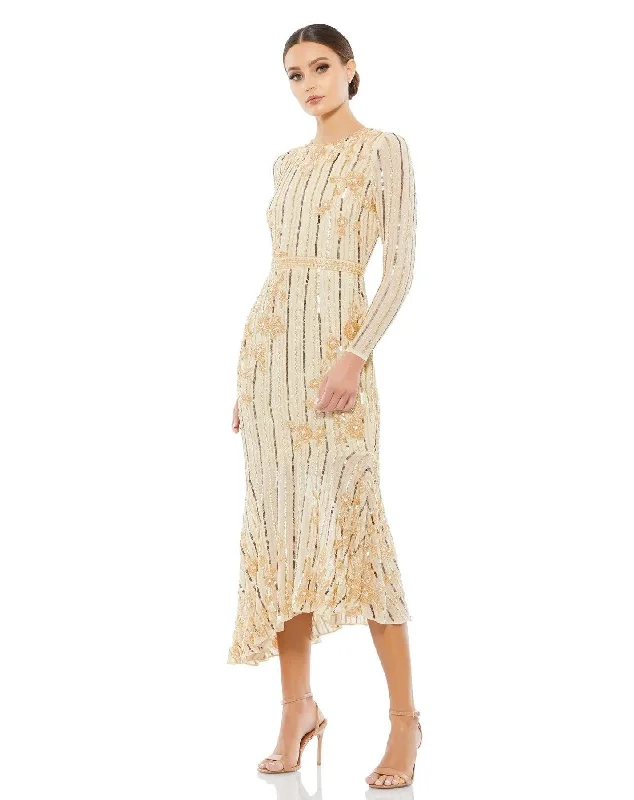 Dramatic Train Gown Mac Duggal 93627 Long Sleeve Beaded Dress