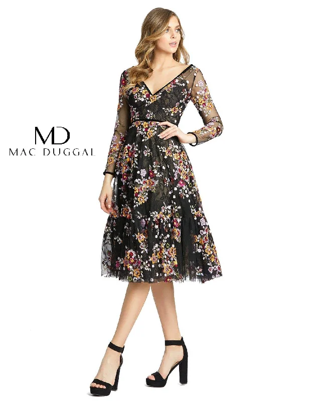 Boho Gown Mac Duggal 67499 Long Sleeve Floral Cocktail Dress