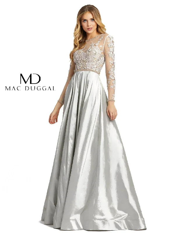 Sequin Wedding Gown Mac Duggal Long Sleeve Floral Embroidered Dress