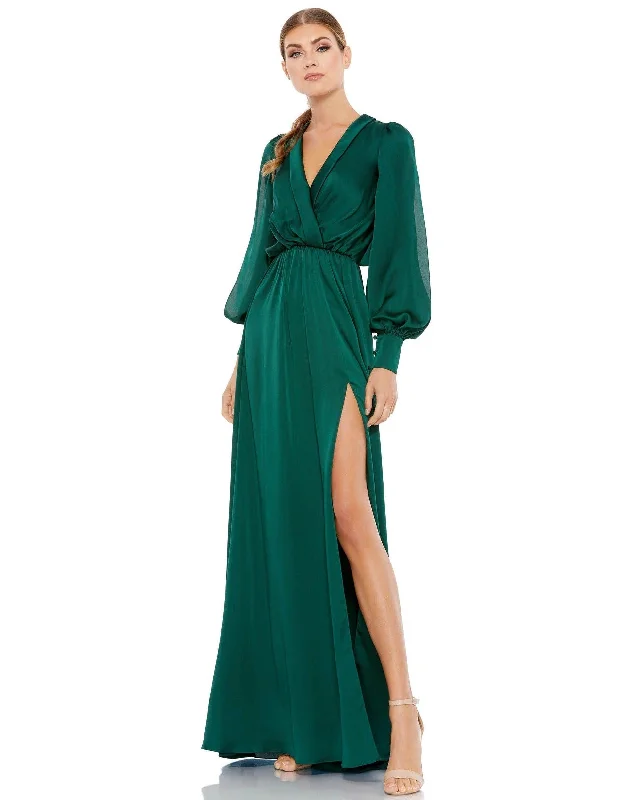 Asymmetrical Hem Dress Mac Duggal 49146 Long Sleeve Formal Blouson Dress