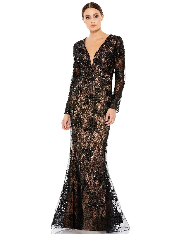 Floral Gown Mac Duggal 79351 Long Sleeve Formal Evening Gown