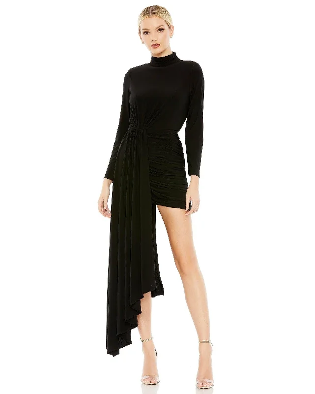 Minimalist Gown Mac Duggal 42011 Long Sleeve High Low Cocktail Dress