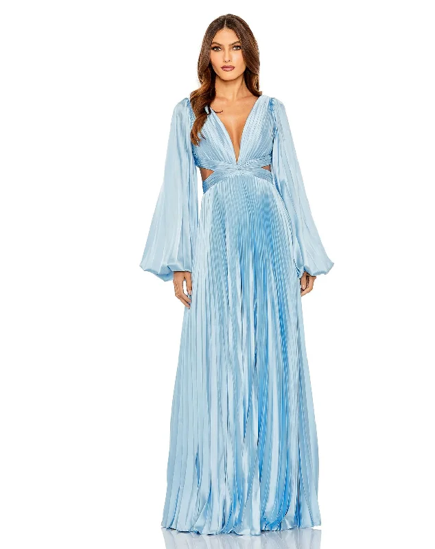Appliqué Dress Mac Duggal 26737 Long Sleeve Pleated Formal Dress