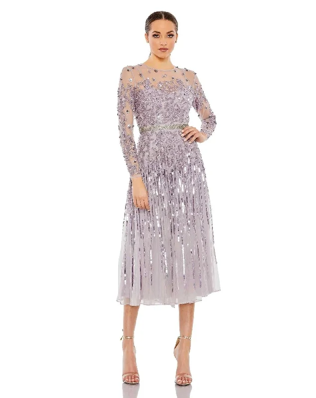 Short Sleeve Dress Mac Duggal 93633 Long Sleeve Tea Length Dress