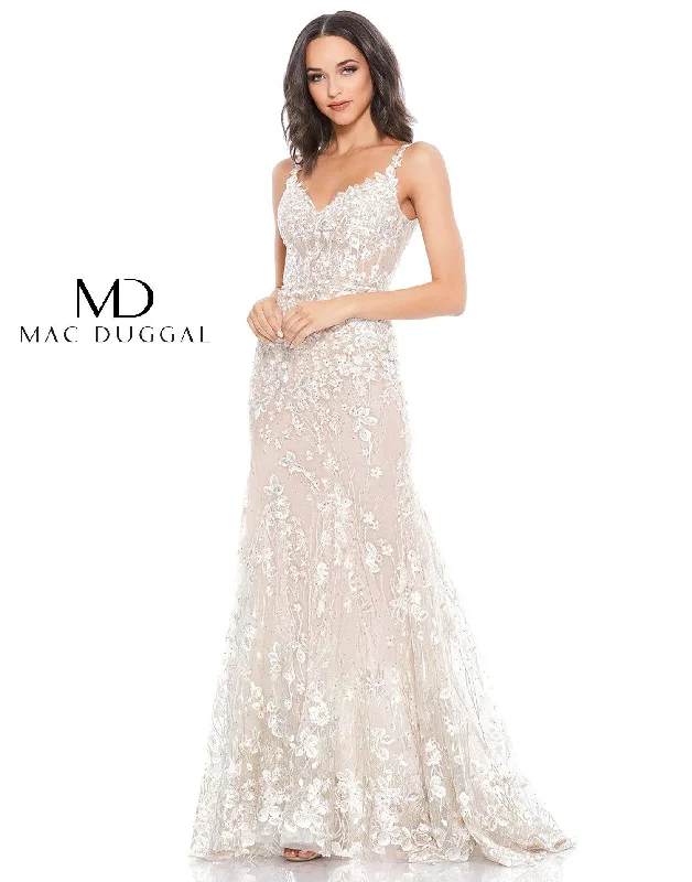 Empire Waist Gown Mac Duggal 67492 Long Spaghetti Strap Formal Dress