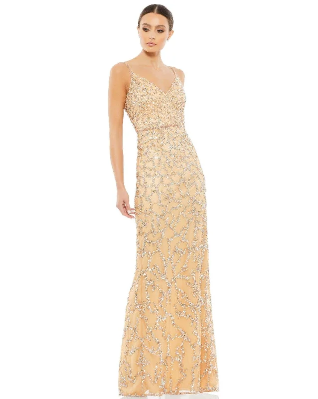 Custom Fit Gown Mac Duggal 5481 Long Spaghetti Strap Formal Gown