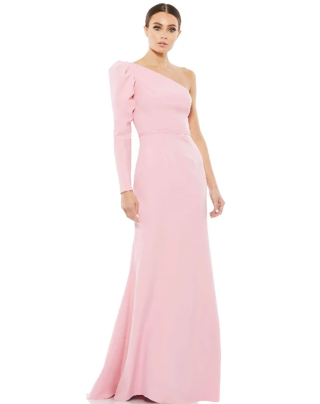 Vintage-Inspired Gown Mac Duggal 70149 Prom One Shoulder Puff Sleeve Gown