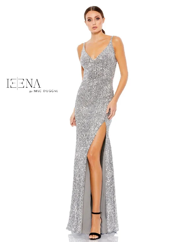 Sheath Wedding Gown Mac Duggal 67717 Prom Long Metallic High Slit Dress