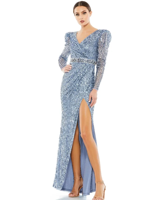 High-Fashion Wedding Gown Mac Duggal 93549 Long Puff Sleeve Formal Dress