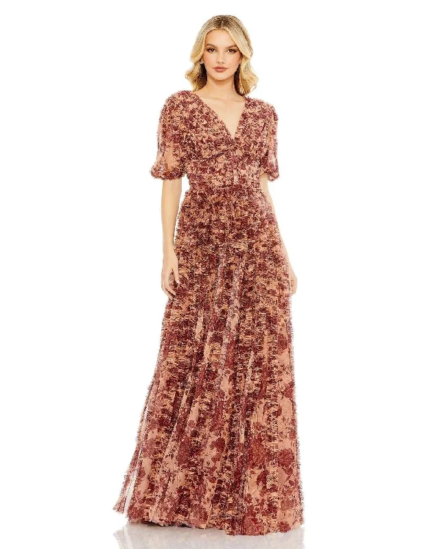 Beaded Dress Mac Duggal 8013 Short Sleeve Long Formal Dress