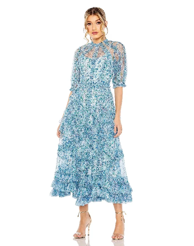 Luxury Gown Mac Duggal 8011 Short Sleeve Midi Dress