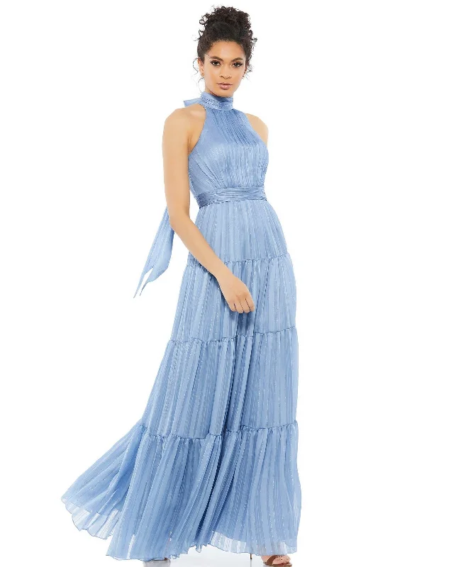 Asymmetrical Hem Dress Mac Duggal 70168 Long Formal Tiered Halter Dress