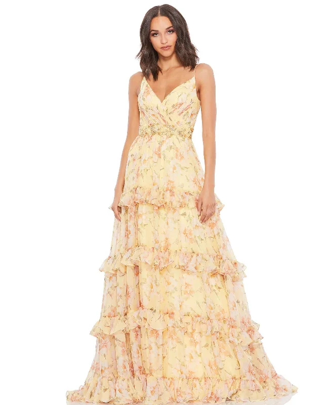 Scalloped Edge Dress Mac Duggal 67794 Long Floral Chiffon Prom Dress