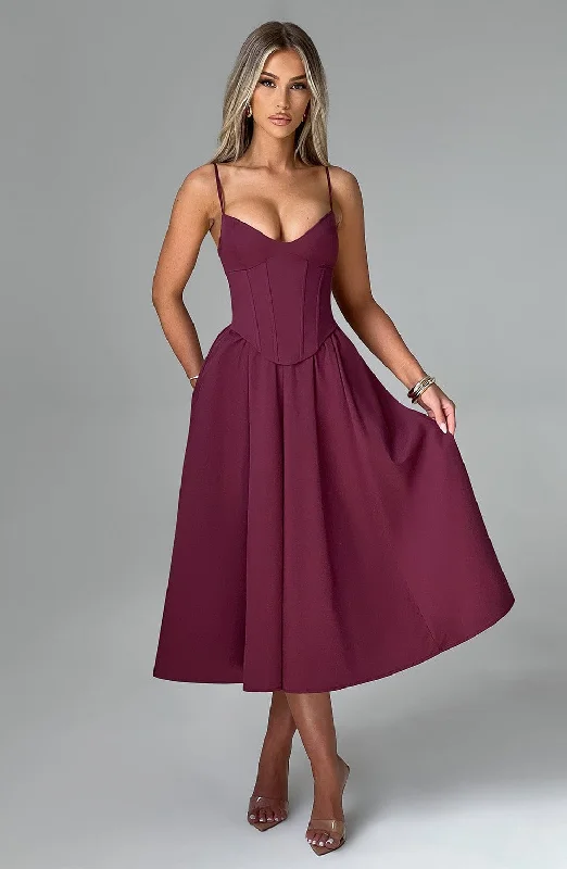 Princess Gown Mariella Midi Dress - Cherry Lacquer