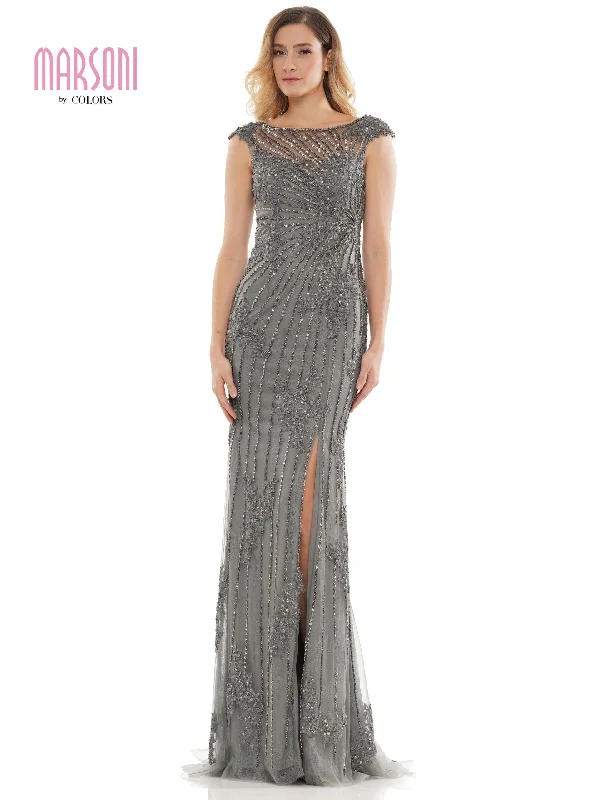 Graceful Wedding Dress Marsoni Long Cap Sleeve Formal Beaded Dress 1128