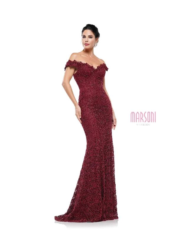 Hand-Stitched Lace Dress Marsoni by Colors - Off Shoulder Sheath Lace Gown M221