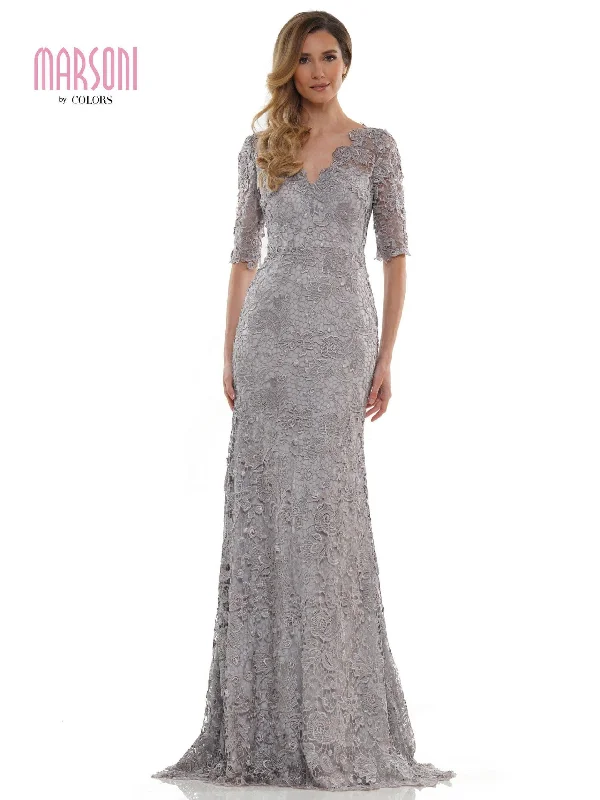 Silver Embellished Gown Marsoni Long Mother of the Bride Lace Dress 1117