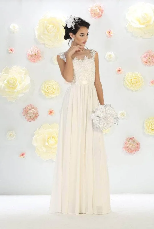 Illusion Neckline Dress May Queen Bridal - Laced Illusion Jewel Wedding Dress MQ1428 - 1 pc Ivory In Size 6 Available