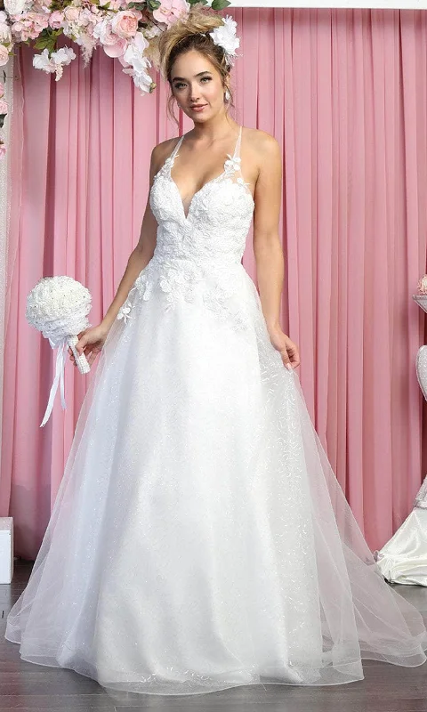 Layered Tulle Dress May Queen Bridal RQ7882 - Plunging Tulle Wedding Gown
