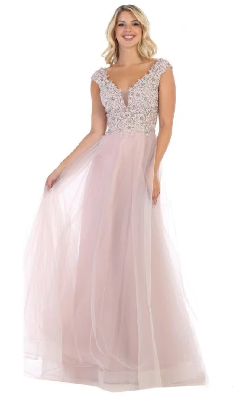 Floral Appliqué Gown May Queen - Floral Applique Plunging V-Neck Gown RQ7645 - 1 pc Mauve In Size 20 Available Floral Appliqué Gown May Queen - Floral Applique Plunging V-Neck Gown RQ7645 - 1 pc Mauve In Size 20 Available