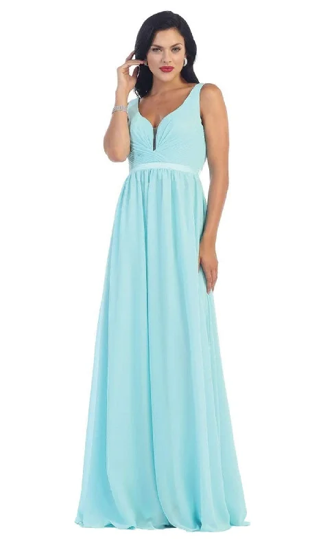 May Queen - MQ1225 Sleeveless Illusion Plunging A-Line Gown