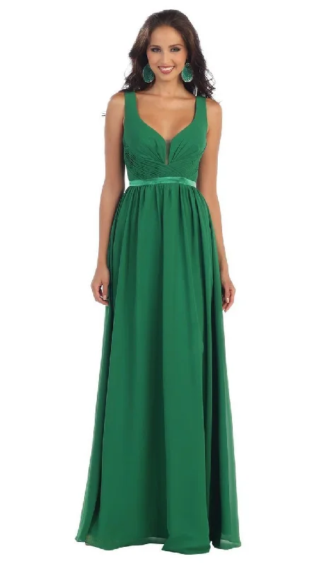 Flowing Wedding Gown May Queen - MQ1225B Sleeveless Plunging Interweaved Prom Gown