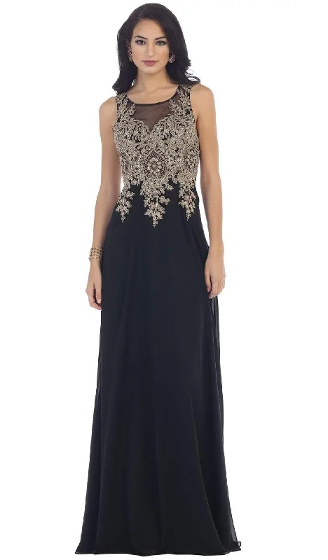 Chiffon Dress May Queen - MQ1432B Embellished Illusion Scoop A-line Prom Dress