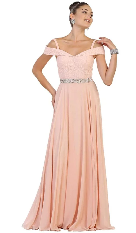 Flowy Chiffon Dress May Queen - MQ1540 Cold Shoulder Lace Prom Dress