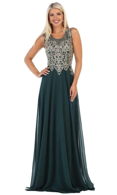 May Queen - MQ1616 Sleeveless Lace Applique Chiffon Long Dress