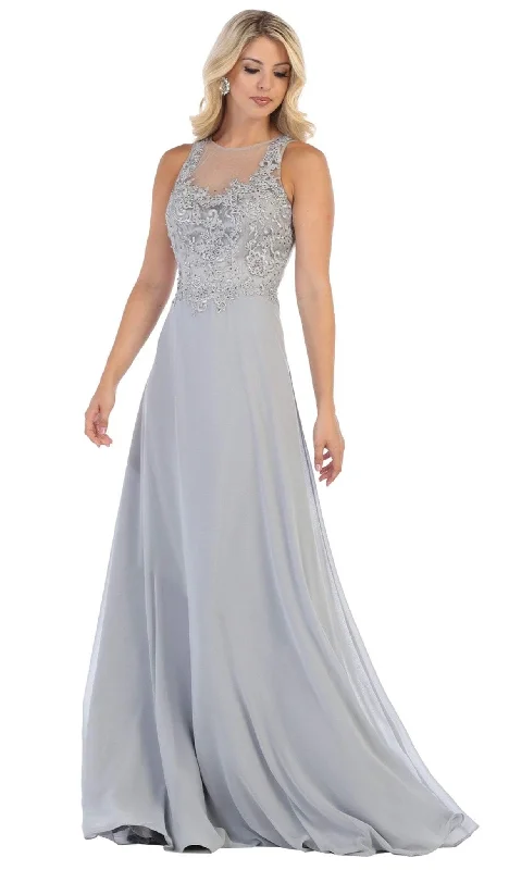 Dreamy Lace Gown May Queen - MQ1621 Embellished Illusion Jewel A-line Dress