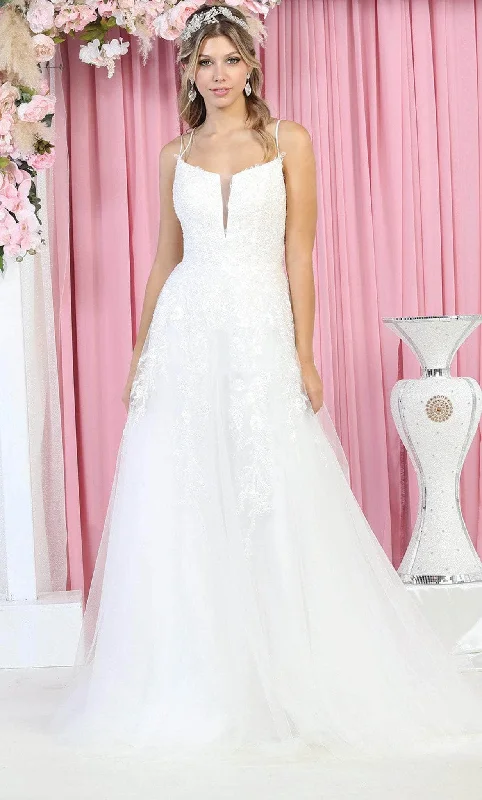 Shimmering Dress May Queen RQ7917 - Dual Strap A-Line Wedding Gown