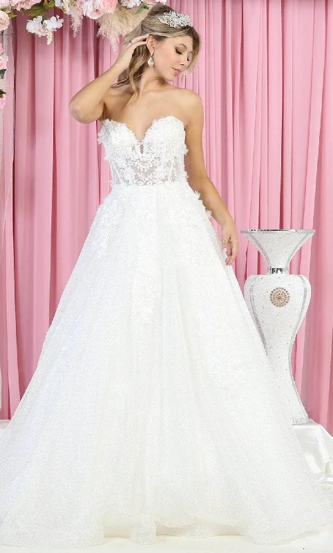Vintage Lace Dress May Queen RQ7938 - Floral Strapless Bridal Dress