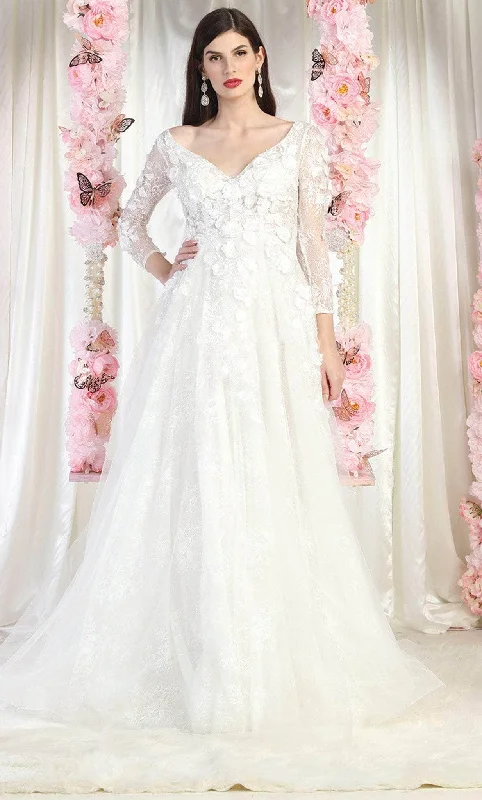 Empire Waist Gown May Queen RQ7996 - Long Sleeve V Neck Dress