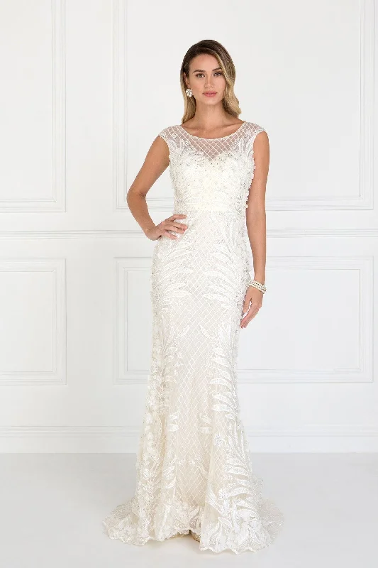 Embroidered Gown Mesh Mermaid Long Dress with Flower Attached