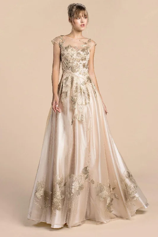 Custom Gown Andrea & Leo ALA0081 Metallic Flora Long Prom Dress Sale