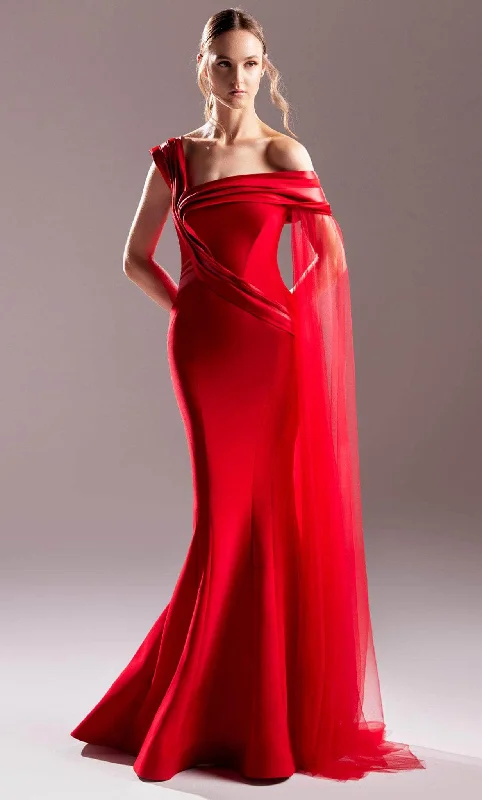 MNM COUTURE G1505 - Asymmetrical Sash Evening Gown