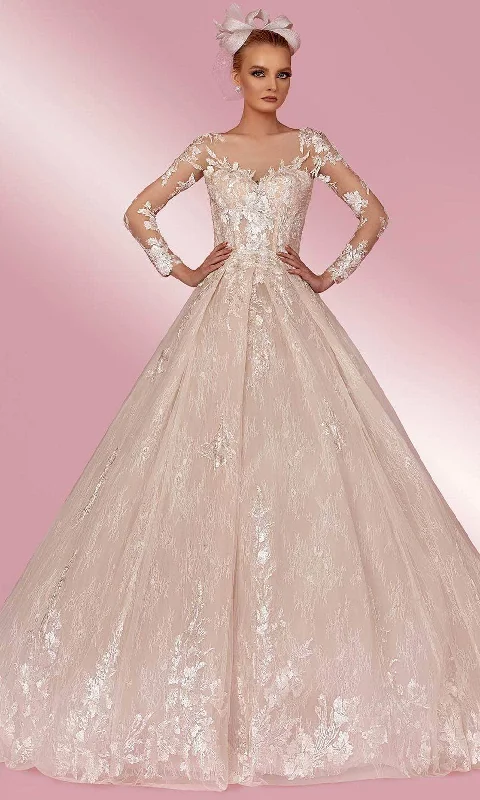 Ornate Lace Dress MNM Couture W2106 - Illusion Laced Long Sleeve Dress