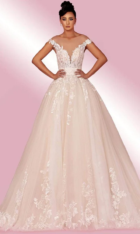Hand-Beaded Gown MNM Couture W2110 - Laced Off Shoulder Dress