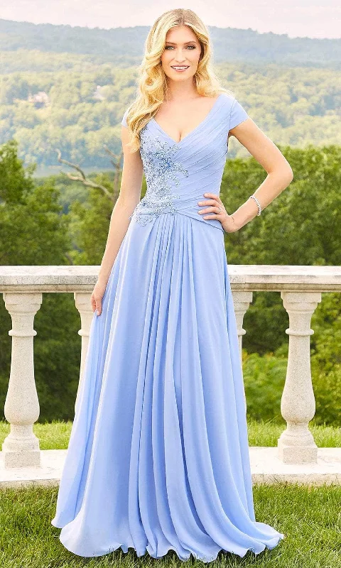 Minimalist Gown Mori Lee 72510 - V-Neck Cap Sleeve A-Line Prom Dress